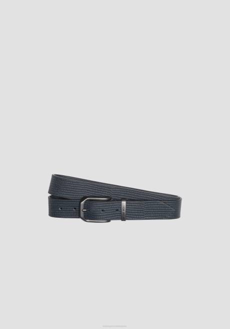 ceinture en cuir véritable avec motif à gros grains Antony Morato encre bleue Hommes accessoires 4B4P344