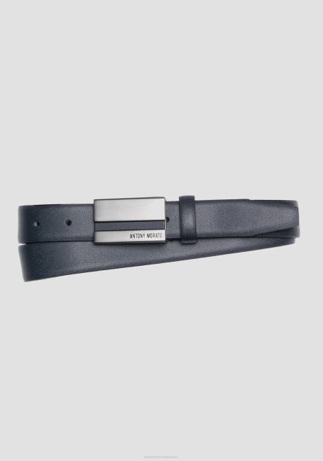 ceinture en cuir véritable avec étiquette logo Antony Morato encre bleue Hommes accessoires 4B4P340