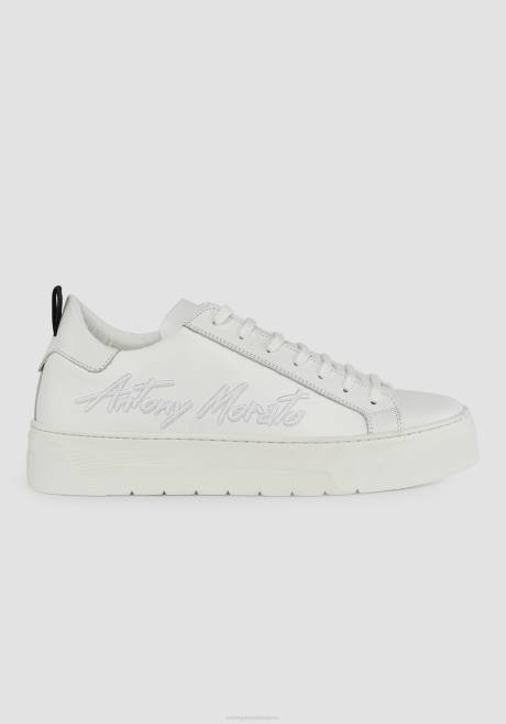 baskets basses évasées 100% cuir avec logo latéral Antony Morato blanc Hommes chaussure 4B4P315