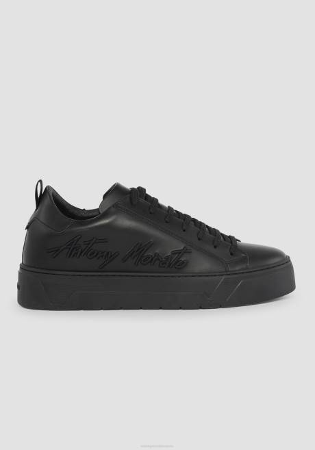 baskets basses évasées 100% cuir avec logo latéral Antony Morato noir Hommes chaussure 4B4P314