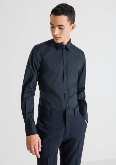 Chemise milano Super Slim Fit en popeline de coton mélangé stretch tendance Antony Morato encre bleue Hommes vêtements 4B4P123