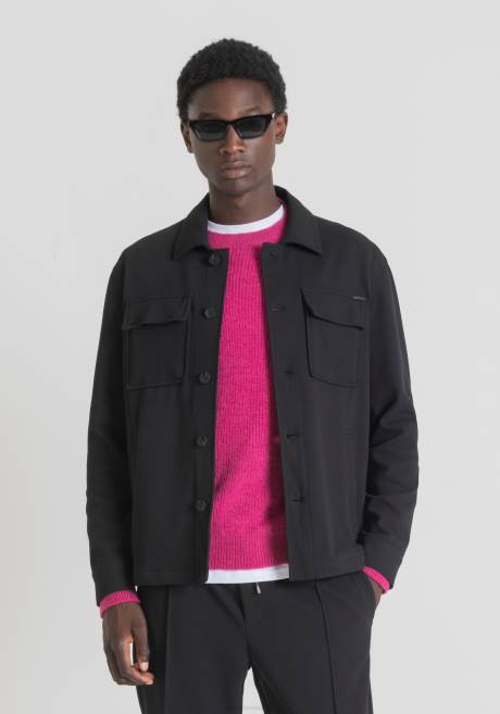 chemise Oslo Regular Fit en sergé de coton mélangé stretch de couleur unie Antony Morato noir Hommes vêtements 4B4P118