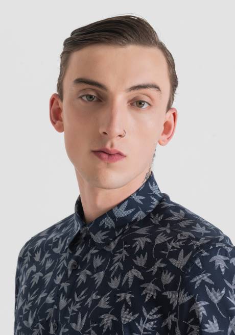 chemise barcelona coupe classique en coton mélangé imprimé Antony Morato encre bleue Hommes vêtements 4B4P111