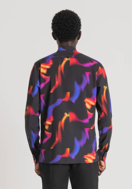 chemise barcelona coupe droite en tissu doux en coton mélangé à motif multicolore Antony Morato noir Hommes vêtements 4B4P116