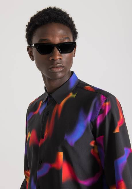 chemise barcelona coupe droite en tissu doux en coton mélangé à motif multicolore Antony Morato noir Hommes vêtements 4B4P116
