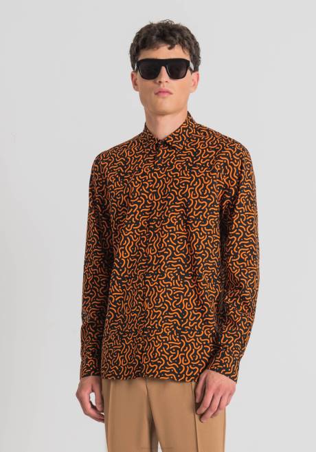 chemise barcelona coupe droite en tissu imprimé en coton mélangé Antony Morato noir Hommes vêtements 4B4P128