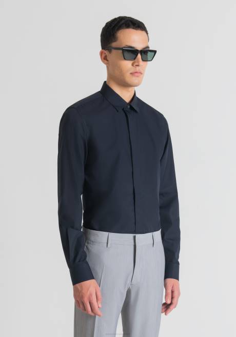 chemise london coupe slim en coton facile à repasser avec patte de boutonnage cachée Antony Morato encre bleue Hommes vêtements 4B4P132