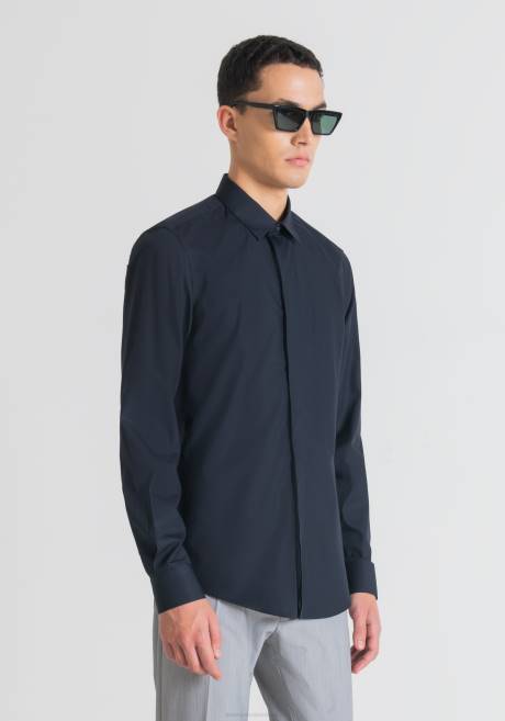 chemise london coupe slim en coton facile à repasser avec patte de boutonnage cachée Antony Morato encre bleue Hommes vêtements 4B4P132