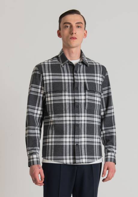 chemise munich coupe droite coupe droite en sergé de coton à motif à carreaux Antony Morato mélange gris foncé Hommes vêtements 4B4P126