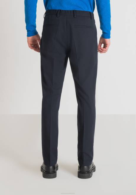 Pantalon Phil Regular Fit Droit en tissu dobby élastique en viscose mélangée Antony Morato encre bleue Hommes vêtements 4B4P253