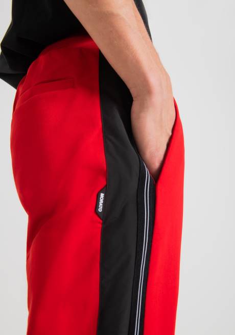 pantalon de survêtement coupe slim en coton stretch avec contraste en tissu technique Antony Morato rouge Hommes vêtements 4B4P274