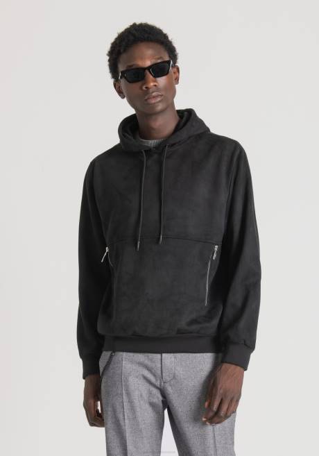 sweat coupe classique en tissu élastique effet suède Antony Morato noir Hommes vêtements 4B4P60