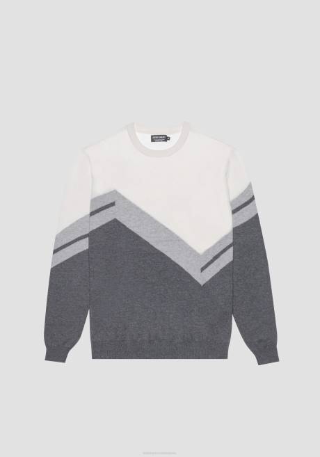 sweat-shirt Regular Fit en fil de laine mélangée avec bande jacquard Antony Morato mélange gris foncé Hommes vêtements 4B4P53