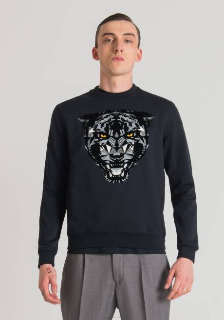 sweat-shirt coupe classique en coton mélangé avec imprimé panthère Antony Morato encre bleue Hommes vêtements 4B4P50