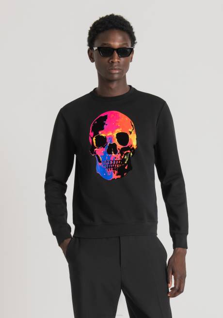 sweat-shirt coupe classique en coton mélangé avec imprimé tête de mort multicolore Antony Morato noir Hommes vêtements 4B4P68