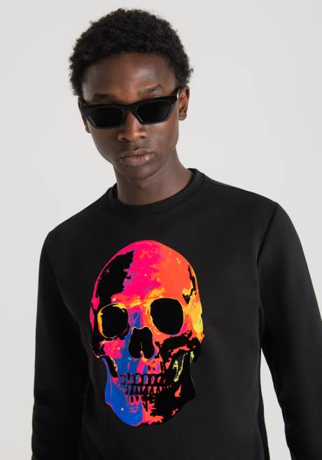 sweat-shirt coupe classique en coton mélangé avec imprimé tête de mort multicolore Antony Morato noir Hommes vêtements 4B4P68