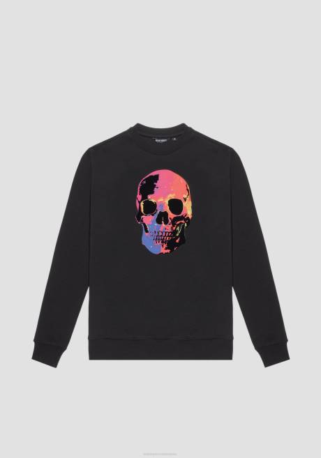 sweat-shirt coupe classique en coton mélangé avec imprimé tête de mort multicolore Antony Morato noir Hommes vêtements 4B4P68