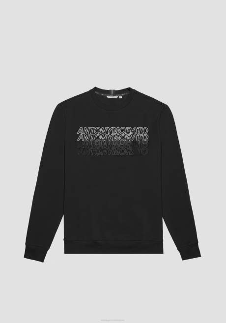 sweat-shirt coupe slim en coton stretch doux avec logo imprimé caoutchouté contrasté Antony Morato noir Hommes vêtements 4B4P48
