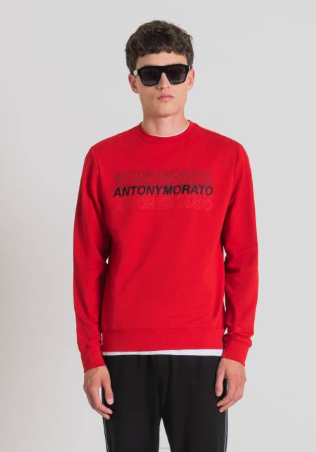 sweat-shirt coupe slim en coton stretch doux avec logo imprimé caoutchouté contrasté Antony Morato rouge Hommes vêtements 4B4P57