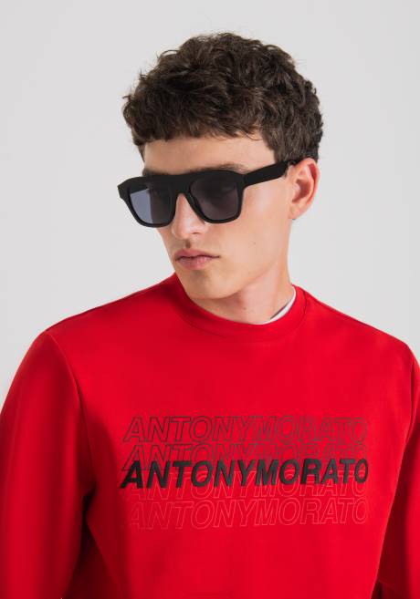 sweat-shirt coupe slim en coton stretch doux avec logo imprimé caoutchouté contrasté Antony Morato rouge Hommes vêtements 4B4P57