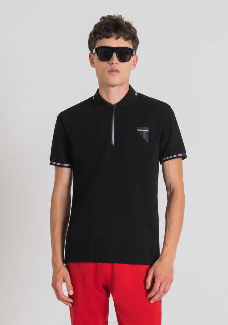 Polo Slim Fit en piqué de coton mercerisé avec logo imprimé caoutchouté Antony Morato noir Hommes vêtements 4B4P173