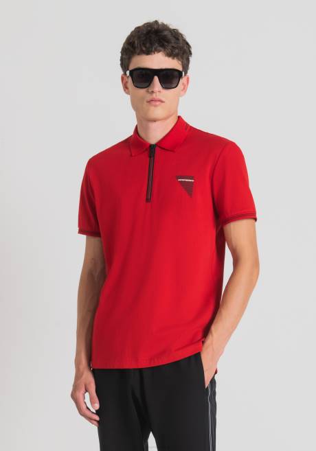 Polo Slim Fit en piqué de coton mercerisé avec logo imprimé caoutchouté Antony Morato rouge Hommes vêtements 4B4P174