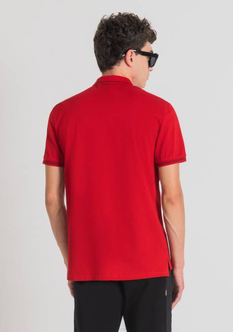 Polo Slim Fit en piqué de coton mercerisé avec logo imprimé caoutchouté Antony Morato rouge Hommes vêtements 4B4P174