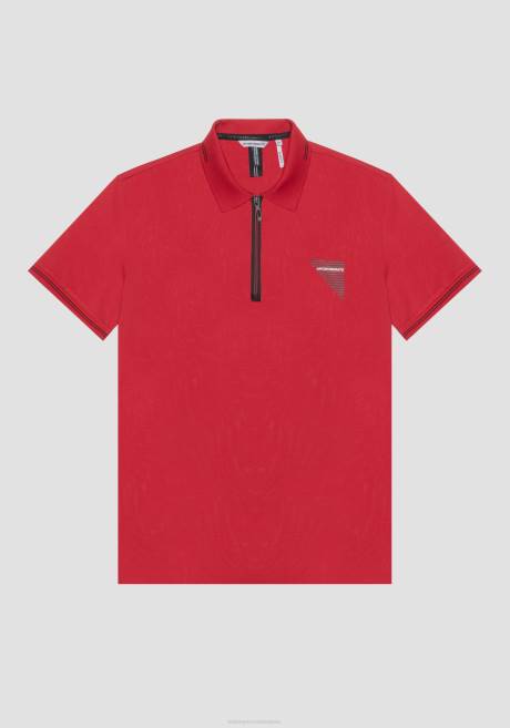 Polo Slim Fit en piqué de coton mercerisé avec logo imprimé caoutchouté Antony Morato rouge Hommes vêtements 4B4P174