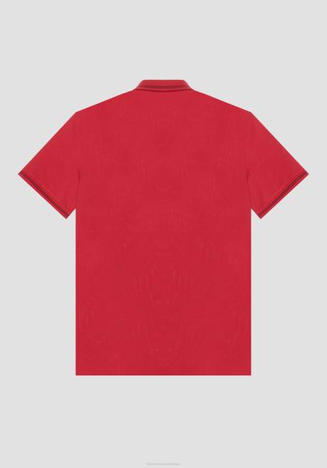 Polo Slim Fit en piqué de coton mercerisé avec logo imprimé caoutchouté Antony Morato rouge Hommes vêtements 4B4P174