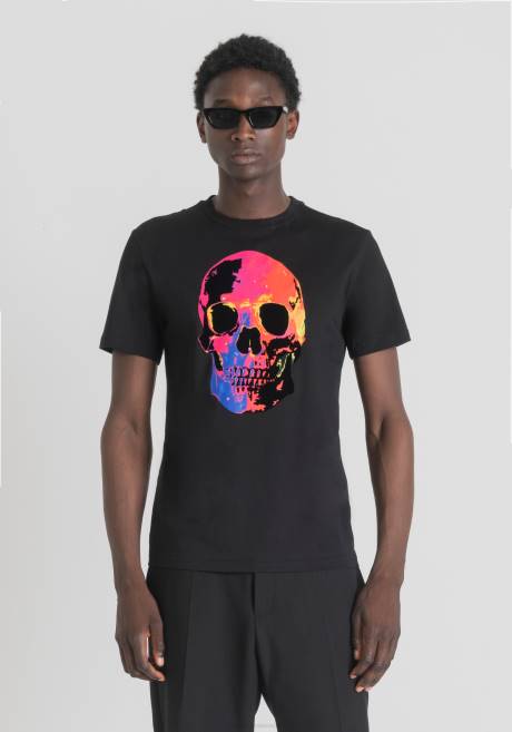 T-shirt Slim Fit en 100 % coton doux avec imprimé tête de mort Antony Morato noir Hommes vêtements 4B4P186