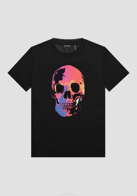 T-shirt Slim Fit en 100 % coton doux avec imprimé tête de mort Antony Morato noir Hommes vêtements 4B4P186