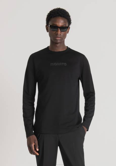 T-shirt coupe classique en 100 % coton avec logo imprimé en relief Antony Morato noir Hommes vêtements 4B4P170
