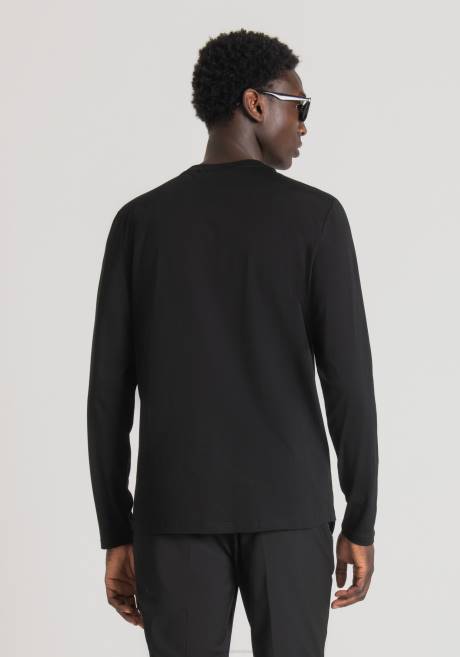 T-shirt coupe classique en 100 % coton avec logo imprimé en relief Antony Morato noir Hommes vêtements 4B4P170