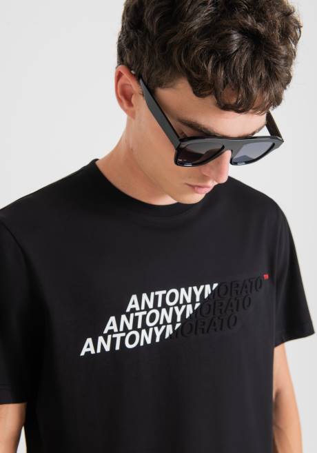 T-shirt coupe classique en coton avec logo imprimé effet caoutchouc Antony Morato noir Hommes vêtements 4B4P171