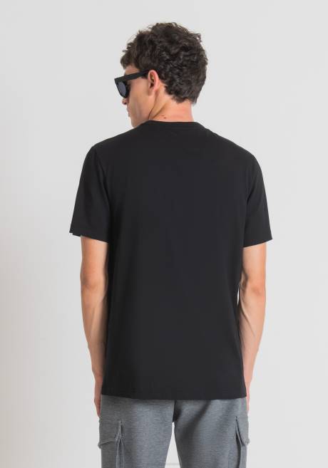 T-shirt coupe classique en coton avec logo imprimé effet caoutchouc Antony Morato noir Hommes vêtements 4B4P171