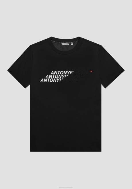 T-shirt coupe classique en coton avec logo imprimé effet caoutchouc Antony Morato noir Hommes vêtements 4B4P171