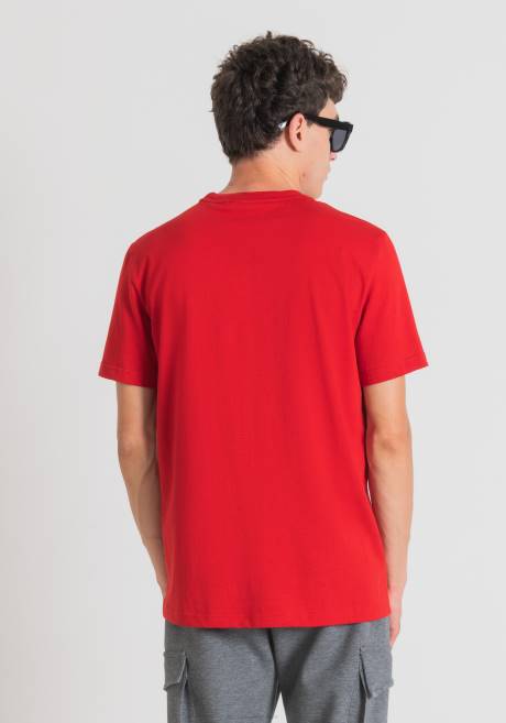 T-shirt coupe classique en coton avec logo imprimé effet caoutchouc Antony Morato rouge Hommes vêtements 4B4P172