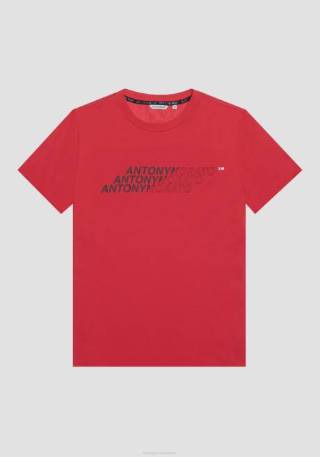 T-shirt coupe classique en coton avec logo imprimé effet caoutchouc Antony Morato rouge Hommes vêtements 4B4P172