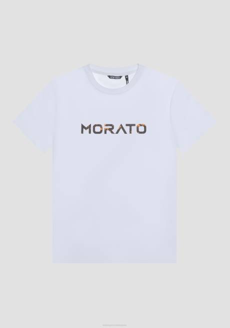 T-shirt coupe classique en pur coton avec logo imprimé caoutchouté Antony Morato crème Hommes vêtements 4B4P149