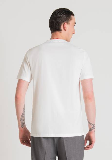 T-shirt coupe classique en pur coton avec logo imprimé caoutchouté Antony Morato crème Hommes vêtements 4B4P203