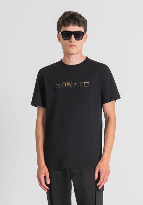 T-shirt coupe classique en pur coton avec logo imprimé caoutchouté Antony Morato noir Hommes vêtements 4B4P148