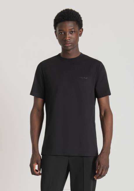 T-shirt coupe classique en viscose durable avec logo imprimé Antony Morato noir Hommes vêtements 4B4P139