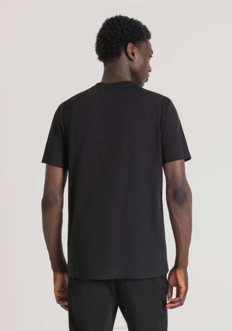 T-shirt coupe classique en viscose durable avec logo imprimé Antony Morato noir Hommes vêtements 4B4P139