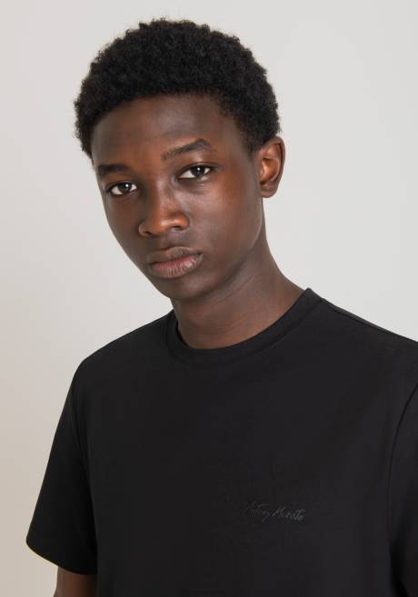 T-shirt coupe classique en viscose durable avec logo imprimé Antony Morato noir Hommes vêtements 4B4P139