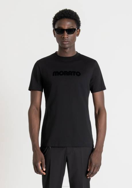 T-shirt coupe slim en 100% coton avec logo imprimé Antony Morato noir Hommes vêtements 4B4P165