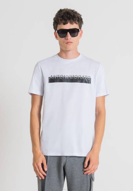 T-shirt coupe slim en 100 % coton avec logo imprimé caoutchouté Antony Morato blanc Hommes vêtements 4B4P156