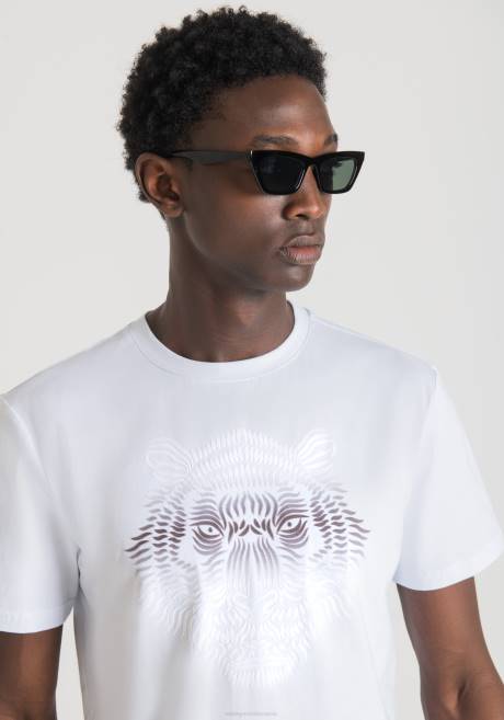 T-shirt coupe slim en coton avec imprimé tigre dégradé Antony Morato blanc Hommes vêtements 4B4P161