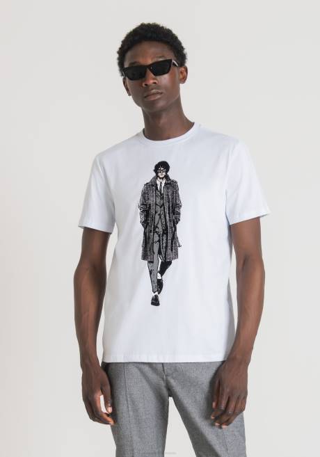 T-shirt coupe slim en pur coton avec imprimé sur le devant Antony Morato blanc Hommes vêtements 4B4P154