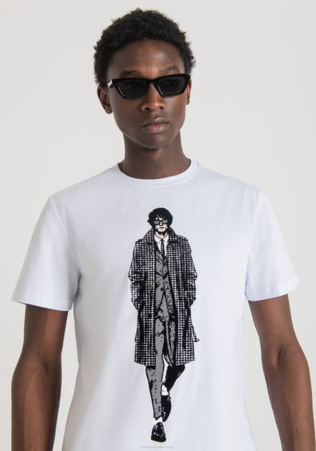 T-shirt coupe slim en pur coton avec imprimé sur le devant Antony Morato blanc Hommes vêtements 4B4P154