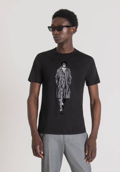 T-shirt coupe slim en pur coton avec imprimé sur le devant Antony Morato noir Hommes vêtements 4B4P153